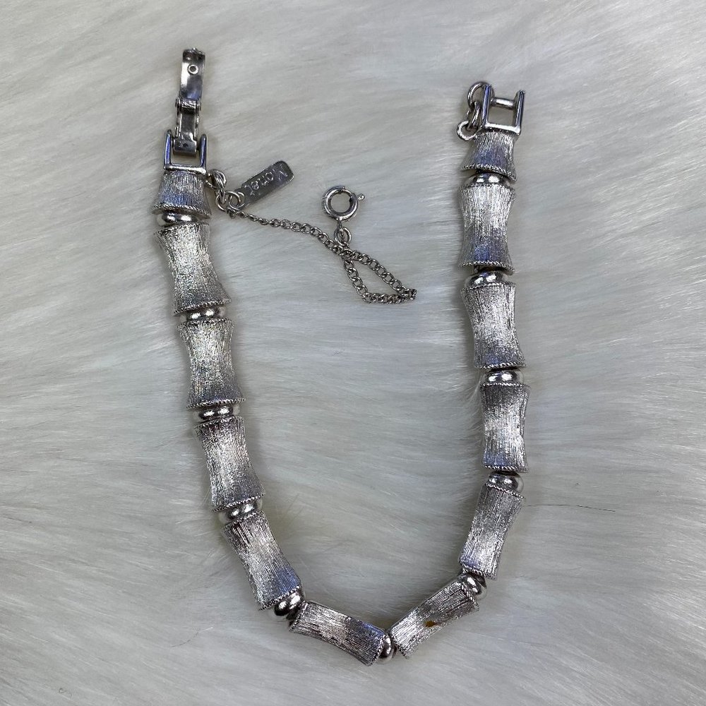 Vintage Monet Silver Tone Bamboo Link Bracelet